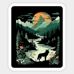 Majestic Wilderness: Lone Wolf and Mountain Landscape for her for him, men and women Sticker